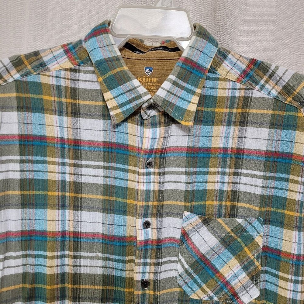 Kuhl Button Up Short Sleeve Shirt Men's Size XL Plaid 100% Organic Cotton - Picture 2 of 11